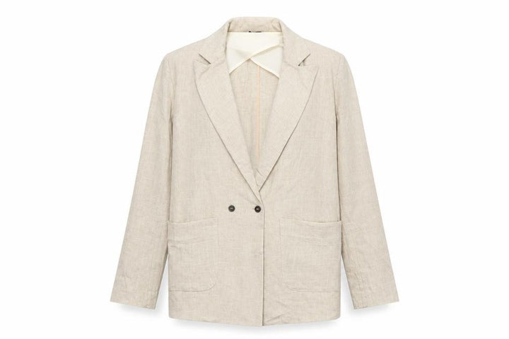 Topshop Women's Beige UK 8 Linen Blend Double-Breasted Blazer Jacket