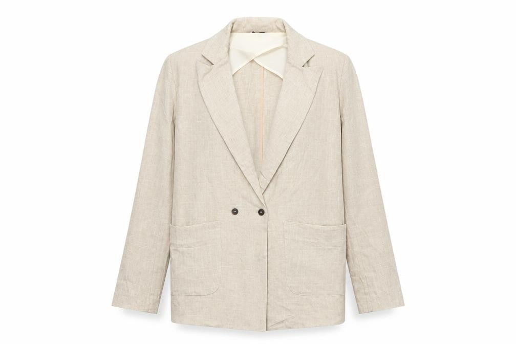 Topshop Women's Beige UK 8 Linen Blend Double-Breasted Blazer Jacket