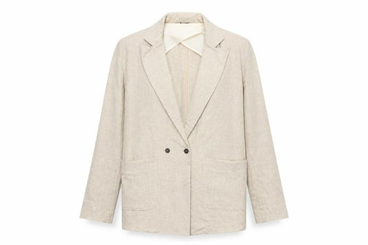 Topshop Women's Beige UK 8 Linen Blend Double-Breasted Blazer Jacket