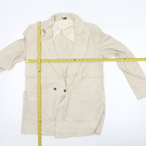 Topshop Women's Beige UK 8 Linen Blend Double-Breasted Blazer Jacket