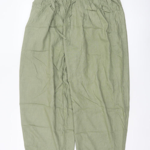 Next Women Green UK 16 Linen Blend Paperbag Tapered Trousers