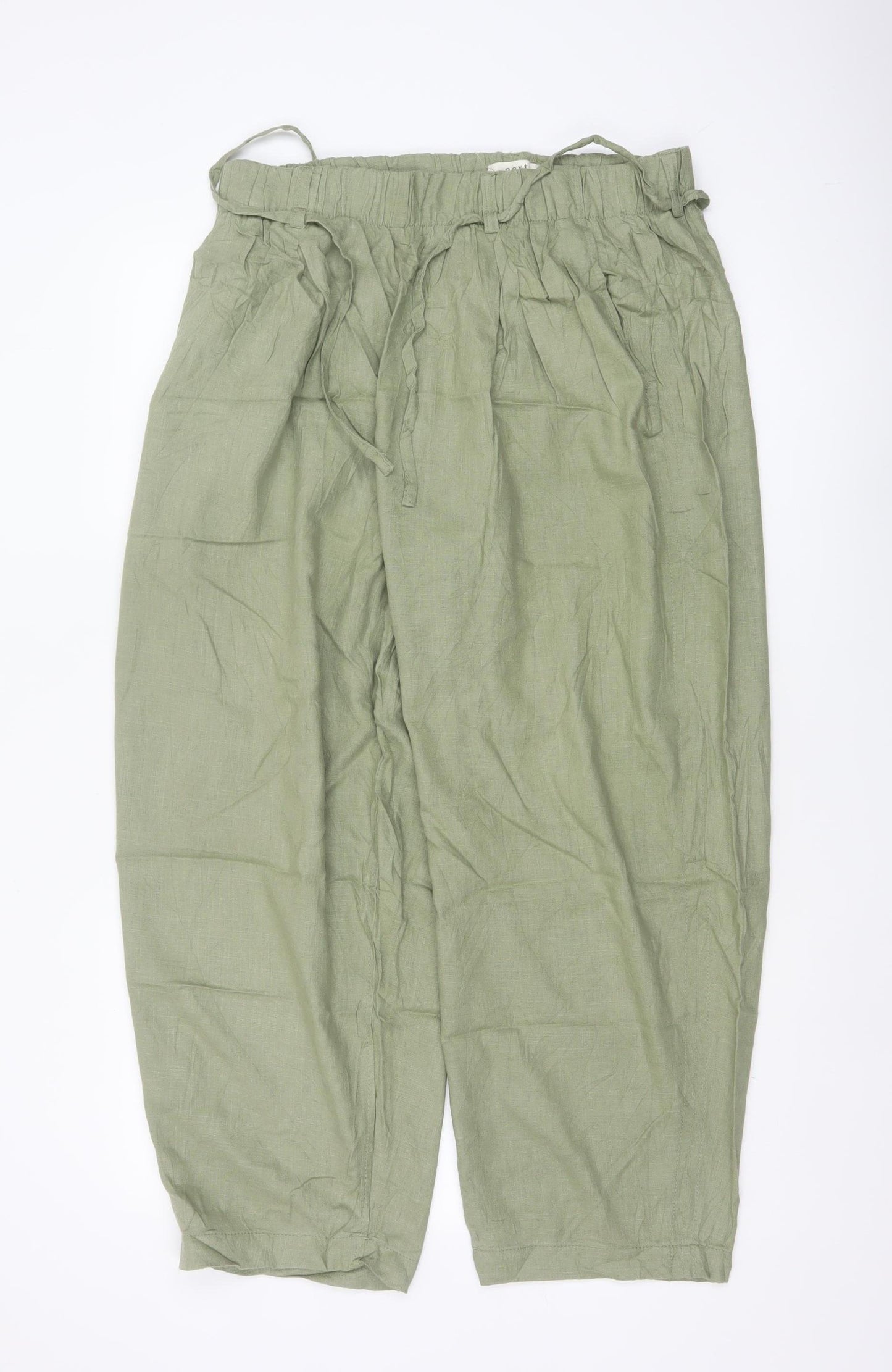 Next Women Green UK 16 Linen Blend Paperbag Tapered Trousers