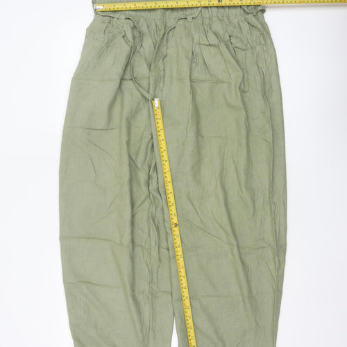 Next Women Green UK 16 Linen Blend Paperbag Tapered Trousers