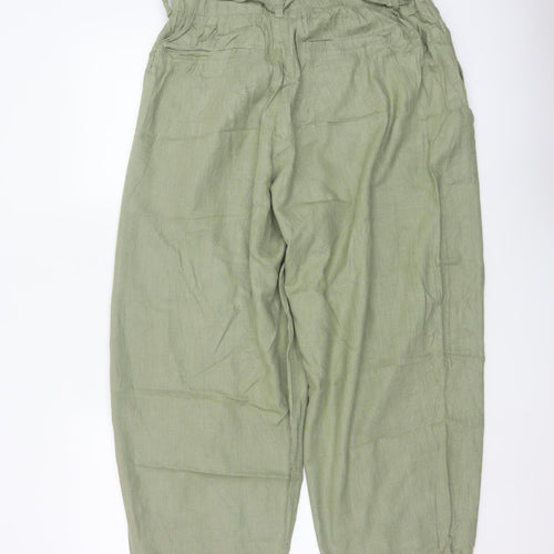 Next Women Green UK 16 Linen Blend Paperbag Tapered Trousers