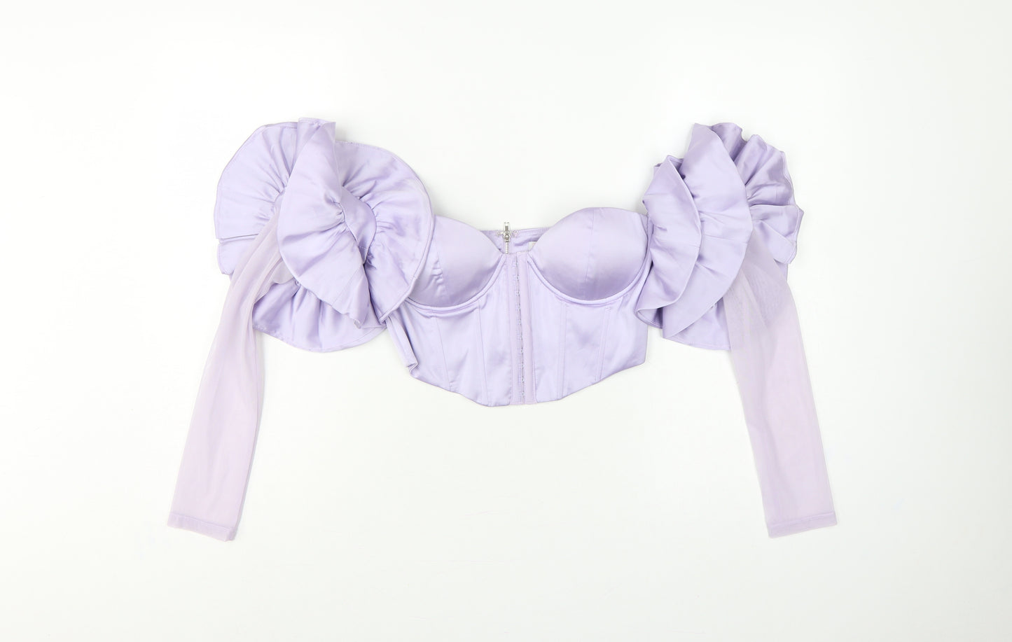 Oh Polly Women Purple UK 10 Cropped Ruffle Corset Blouse Long Sleeve