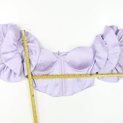Oh Polly Women Purple UK 10 Cropped Ruffle Corset Blouse Long Sleeve