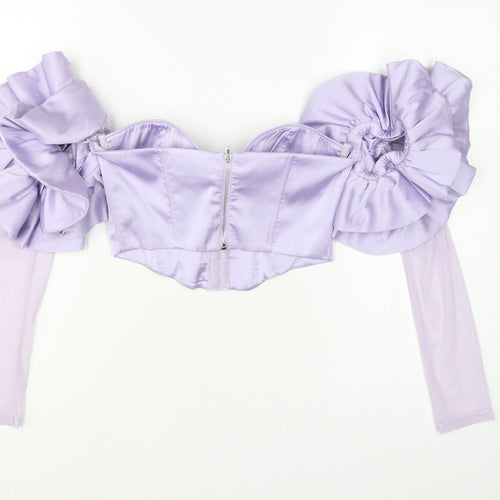 Oh Polly Women Purple UK 10 Cropped Ruffle Corset Blouse Long Sleeve