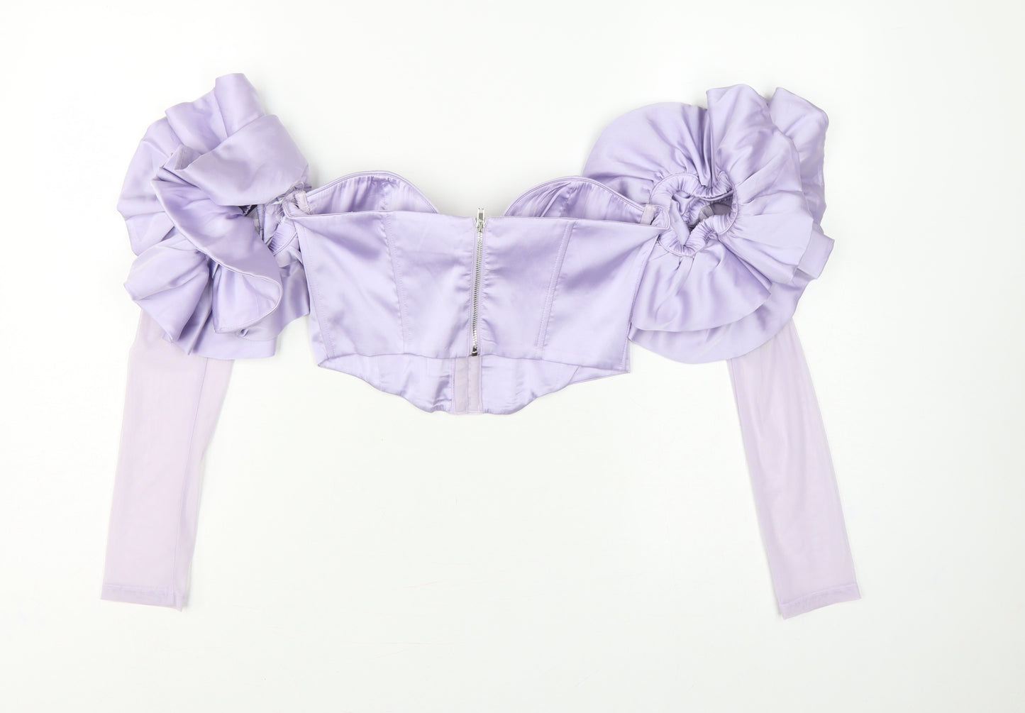 Oh Polly Women Purple UK 10 Cropped Ruffle Corset Blouse Long Sleeve
