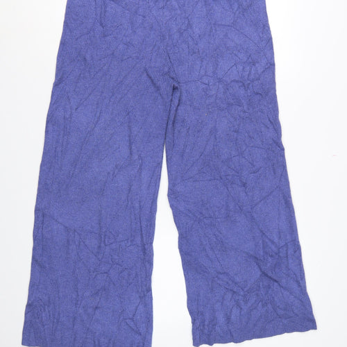 M&S Women Blue Hyacinth Knit Straight Leg Elastic Waist Trousers M
