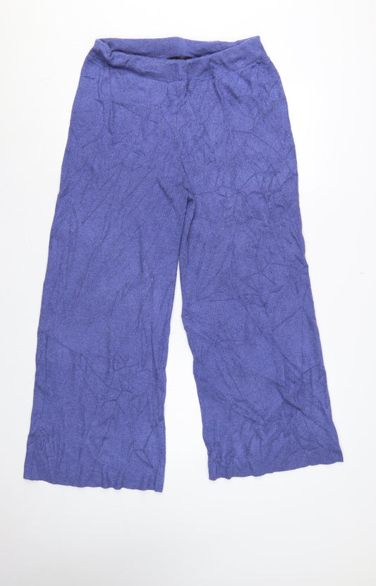 M&S Women Blue Hyacinth Knit Straight Leg Elastic Waist Trousers M