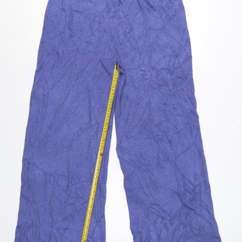M&S Women Blue Hyacinth Knit Straight Leg Elastic Waist Trousers M