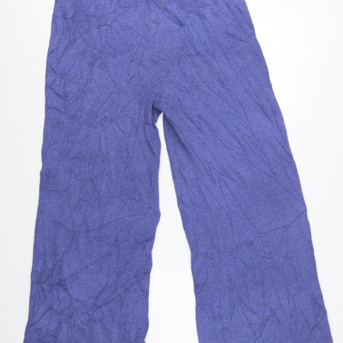 M&S Women Blue Hyacinth Knit Straight Leg Elastic Waist Trousers M