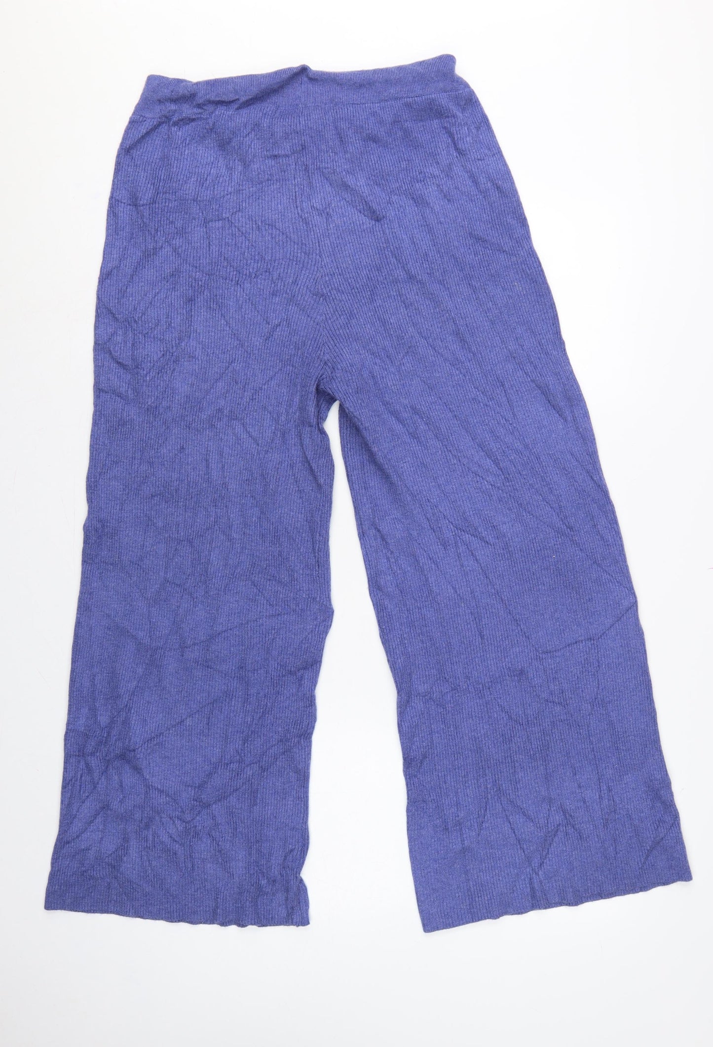 M&S Women Blue Hyacinth Knit Straight Leg Elastic Waist Trousers M