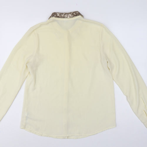 Forever 21 Women Ivory M Sequin Collar Long Sleeve Button-Up Blouse