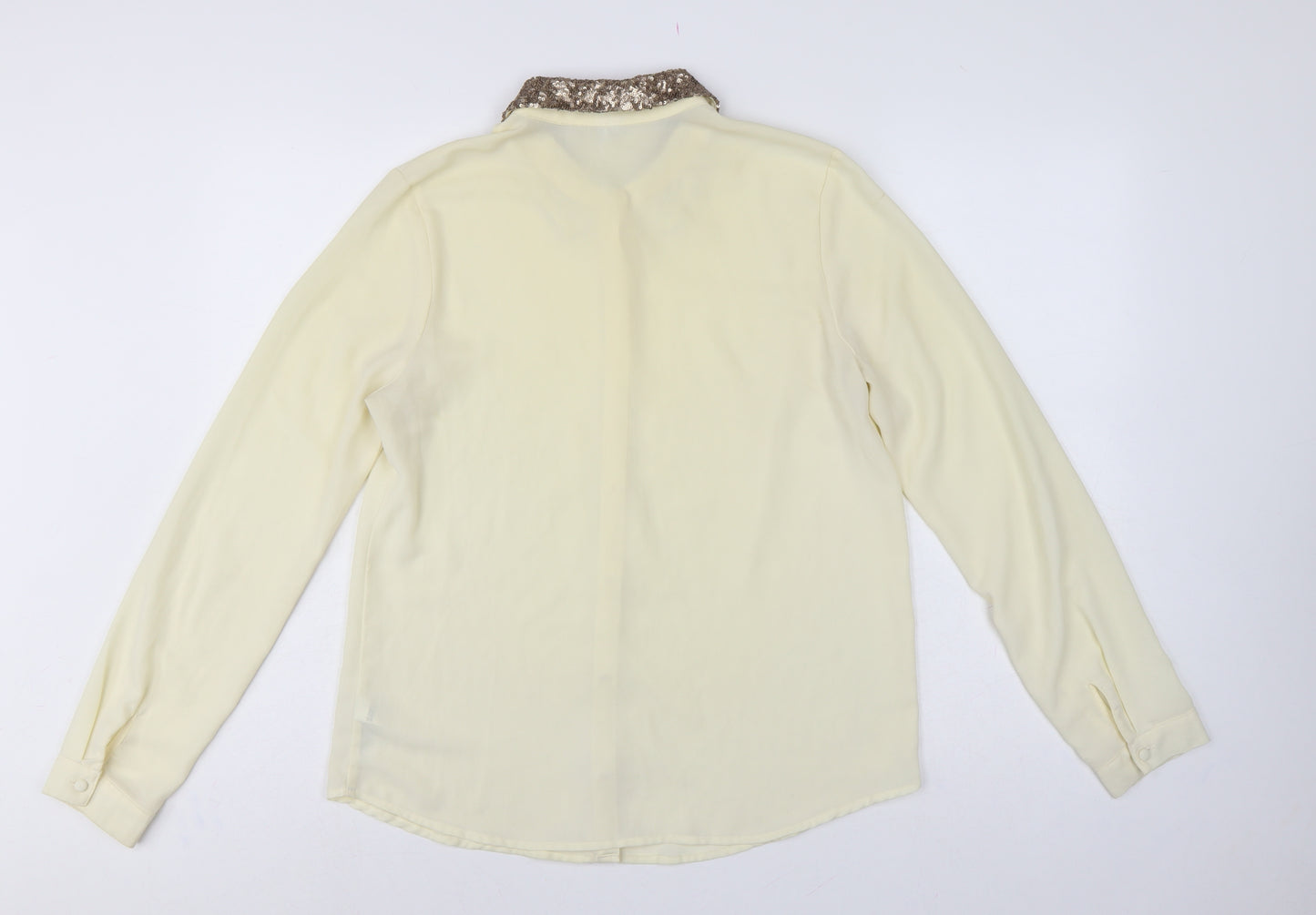 Forever 21 Women Ivory M Sequin Collar Long Sleeve Button-Up Blouse