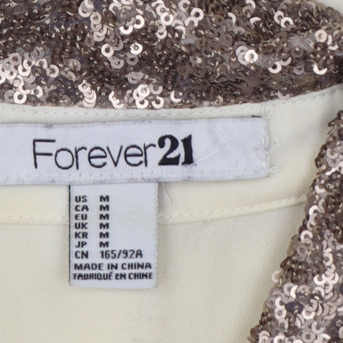 Forever 21 Women Ivory M Sequin Collar Long Sleeve Button-Up Blouse
