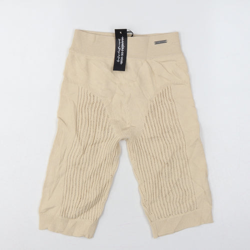 Manière De Voir Women Beige M High Waist Knit Biker Shorts Logo