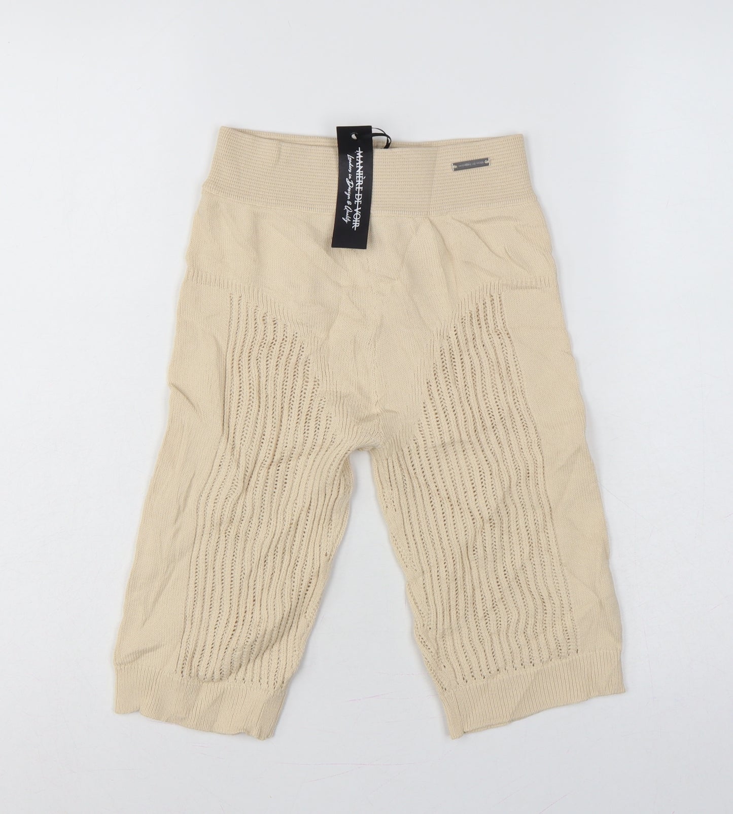 Manière De Voir Women Beige M High Waist Knit Biker Shorts Logo
