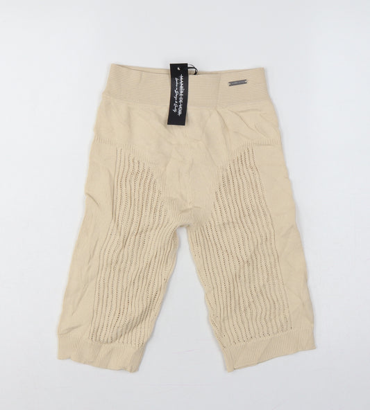 Manière De Voir Women Beige M High Waist Knit Biker Shorts Logo
