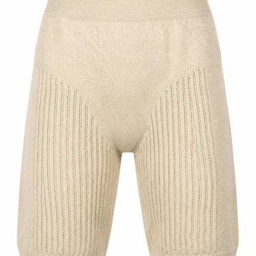 Manière De Voir Women Beige M High Waist Knit Biker Shorts Logo