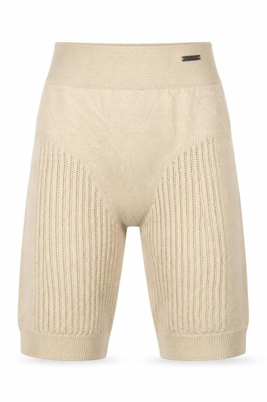 Manière De Voir Women Beige M High Waist Knit Biker Shorts Logo