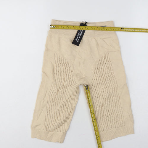 Manière De Voir Women Beige M High Waist Knit Biker Shorts Logo