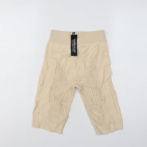 Manière De Voir Women Beige M High Waist Knit Biker Shorts Logo