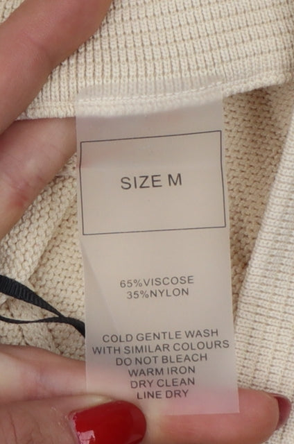 Manière De Voir Women Beige M High Waist Knit Biker Shorts Logo