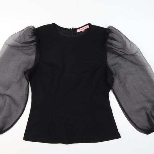 Pixie Dainty Women Black UK 10 Puff Sleeve Sheer Chiffon Blouse
