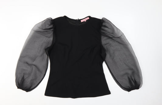 Pixie Dainty Women Black UK 10 Puff Sleeve Sheer Chiffon Blouse