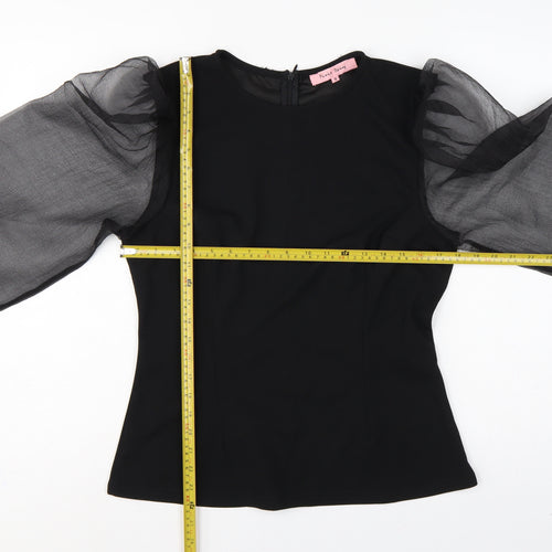 Pixie Dainty Women Black UK 10 Puff Sleeve Sheer Chiffon Blouse