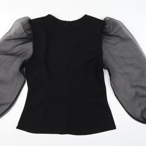 Pixie Dainty Women Black UK 10 Puff Sleeve Sheer Chiffon Blouse