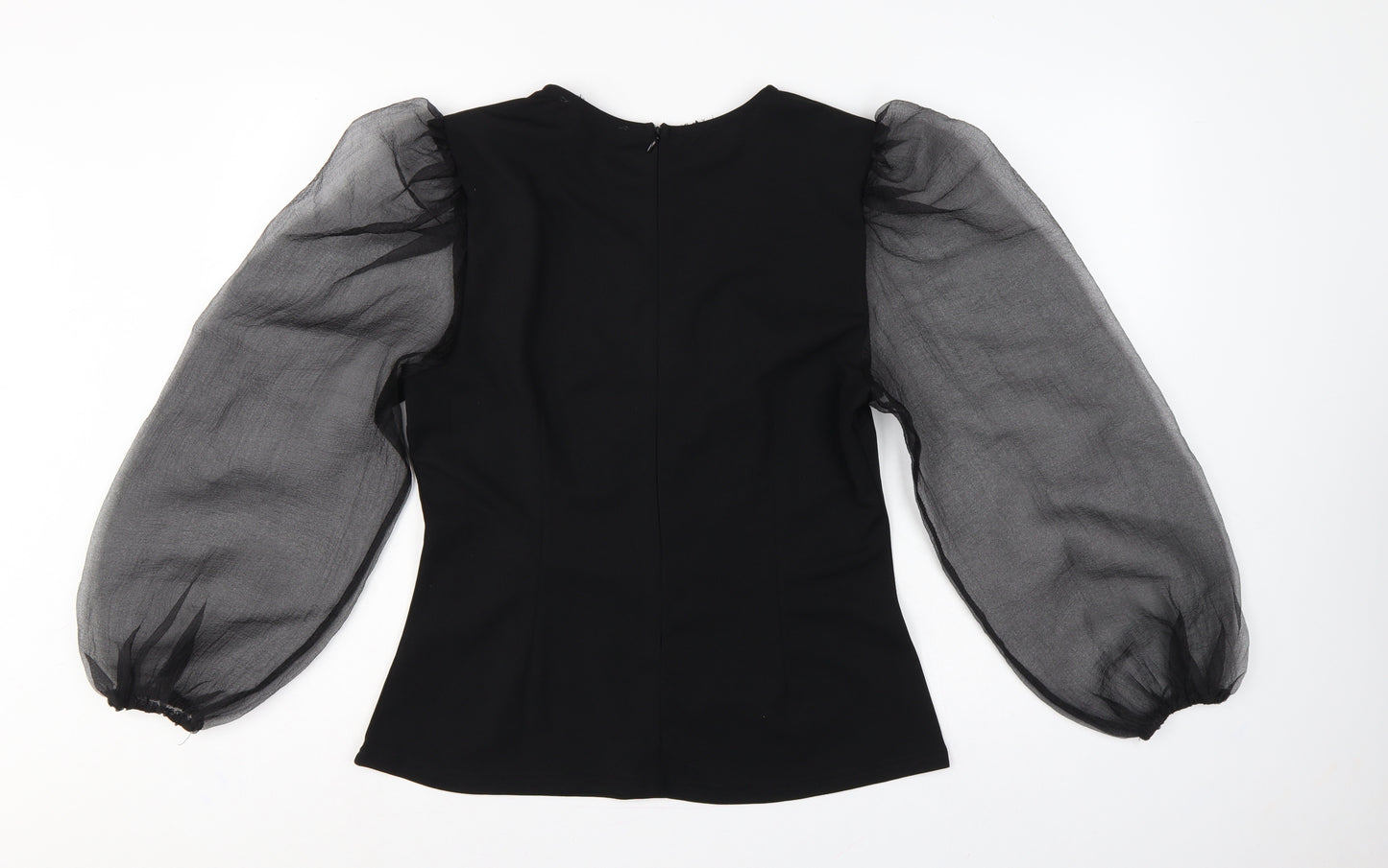 Pixie Dainty Women Black UK 10 Puff Sleeve Sheer Chiffon Blouse