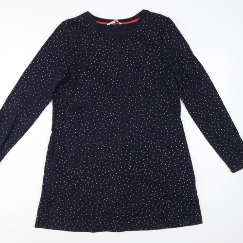 Boden Women’s Blue Gold Polka Dot Cotton Jumper Dress UK 12