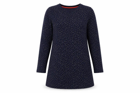 Front view of Boden Women’s Blue Gold Polka Dot Cotton Jumper Dress UK 12