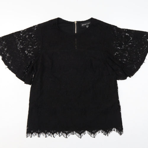 Mela London Women Black UK 10 Lace Flutter Sleeve Zip Blouse