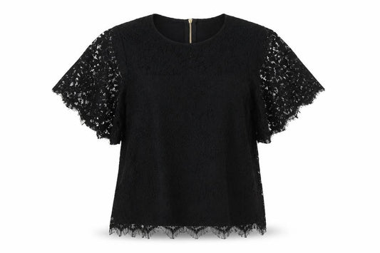Mela London Women Black UK 10 Lace Flutter Sleeve Zip Blouse