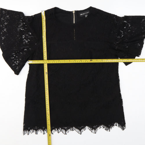 Mela London Women Black UK 10 Lace Flutter Sleeve Zip Blouse