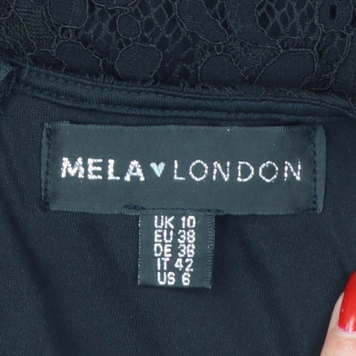 Mela London Women Black UK 10 Lace Flutter Sleeve Zip Blouse
