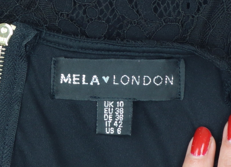Mela London Women Black UK 10 Lace Flutter Sleeve Zip Blouse