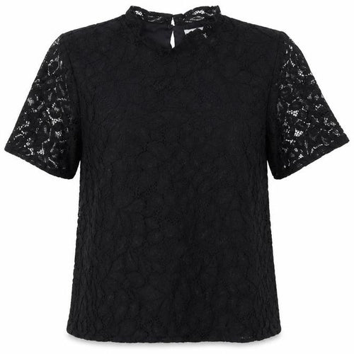 H&M Women Black UK 12 Lace High Neck Flutter Sleeve Blouse