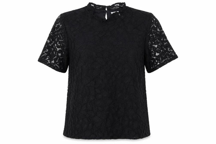 H&M Women Black UK 12 Lace High Neck Flutter Sleeve Blouse