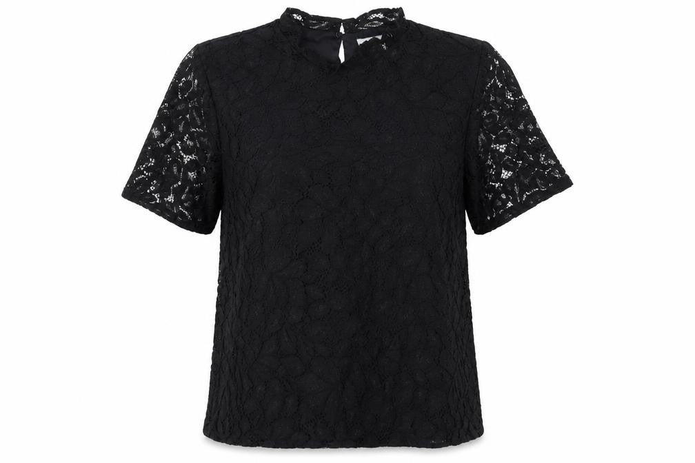 H&M Women Black UK 12 Lace High Neck Flutter Sleeve Blouse