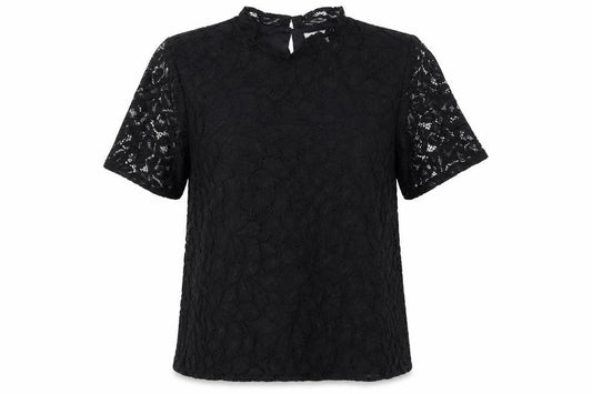 H&M Women Black UK 12 Lace High Neck Flutter Sleeve Blouse
