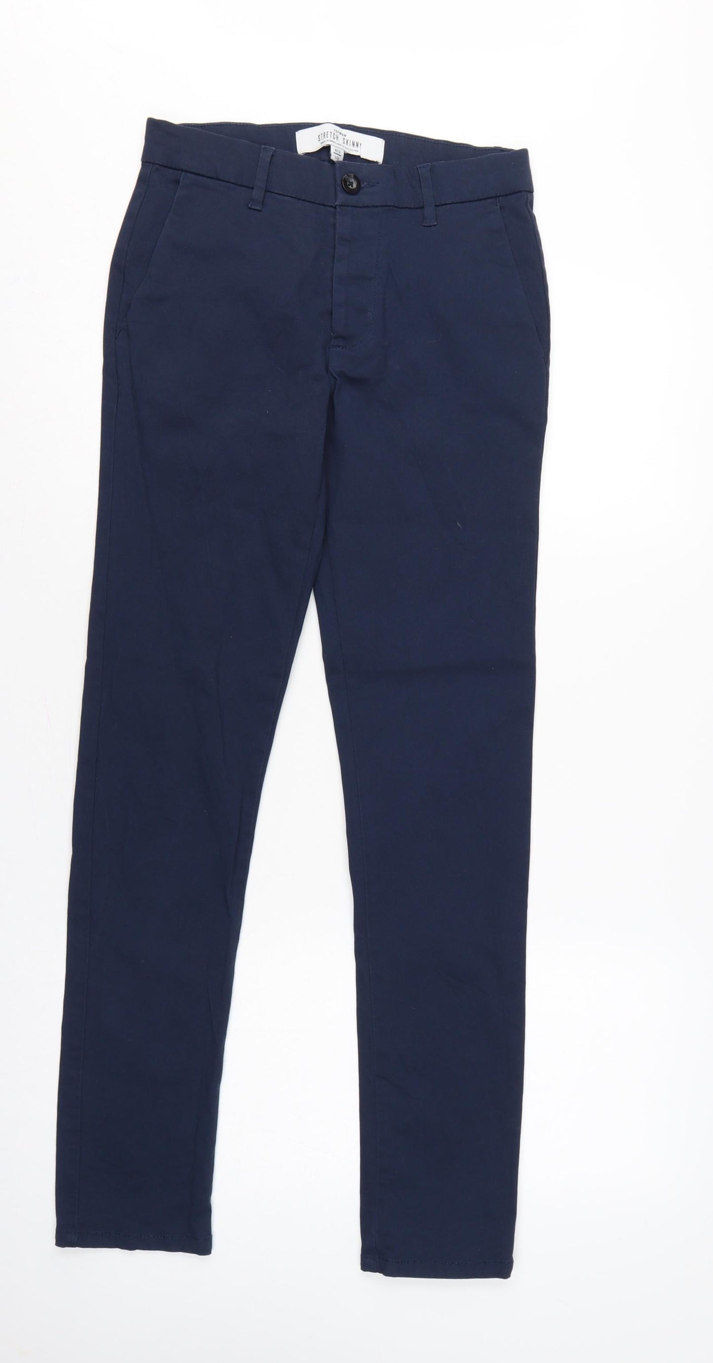 Topman Men's Navy W28 L32 Stretch Skinny Chino Trousers Cotton