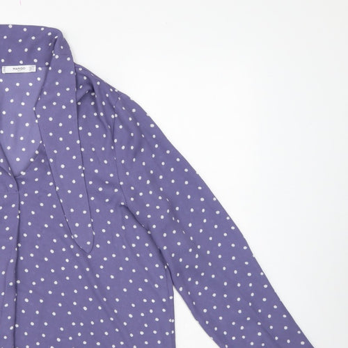 Mango Women Purple Polka Dot Wrap Tie Neck Long Sleeve Blouse M