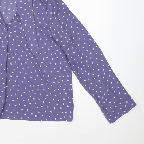 Mango Women Purple Polka Dot Wrap Tie Neck Long Sleeve Blouse M