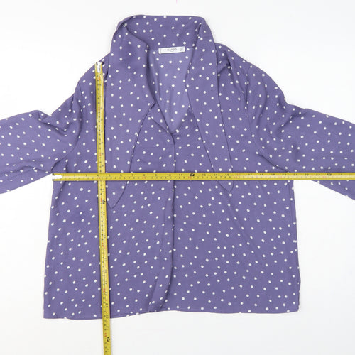 Mango Women Purple Polka Dot Wrap Tie Neck Long Sleeve Blouse M