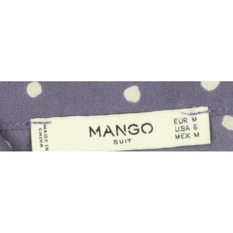 Mango Women Purple Polka Dot Wrap Tie Neck Long Sleeve Blouse M