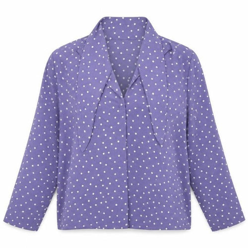 Mango Women Purple Polka Dot Wrap Tie Neck Long Sleeve Blouse M